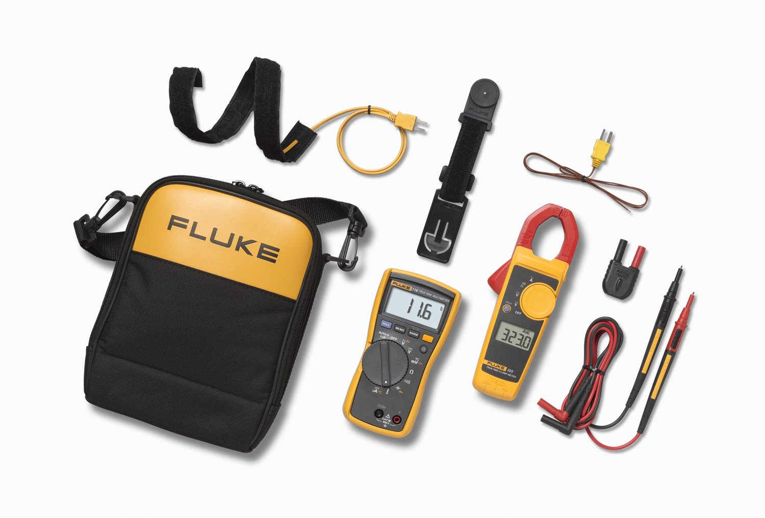 Fluke 116/323 Multimeter and Clamp Meter HVAC Combo Kit, AC/DC Voltage, AC Current 400 A, Microamps To Test Flame Sensors, Includes Temp Probe