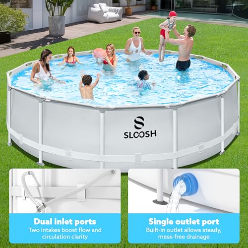 SLOOSH Round Above Ground Pool - 10ft x 30inch Outdoor Round Frame Above Ground Swimming Pool Set Kiddie Pool for Kids Adults with Filter Pump