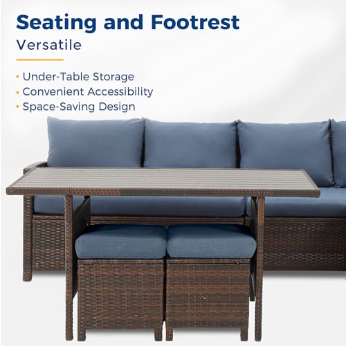 Wisteria Lane Outdoor Patio Furniture Set, 7 Piece Outdoor Dining Sectional Sofa with Dining Table and Chair