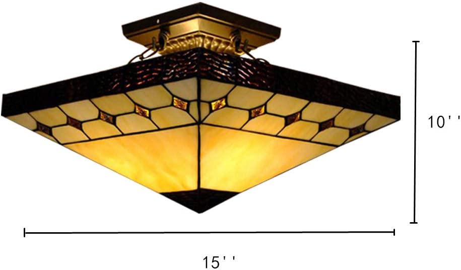 Tiffany Style Flush Mount Ceiling Light Minimalist Green Leaf Decoration Ceiling Light for Living Room,Corridor,Bedroom,Restaurant 15inch