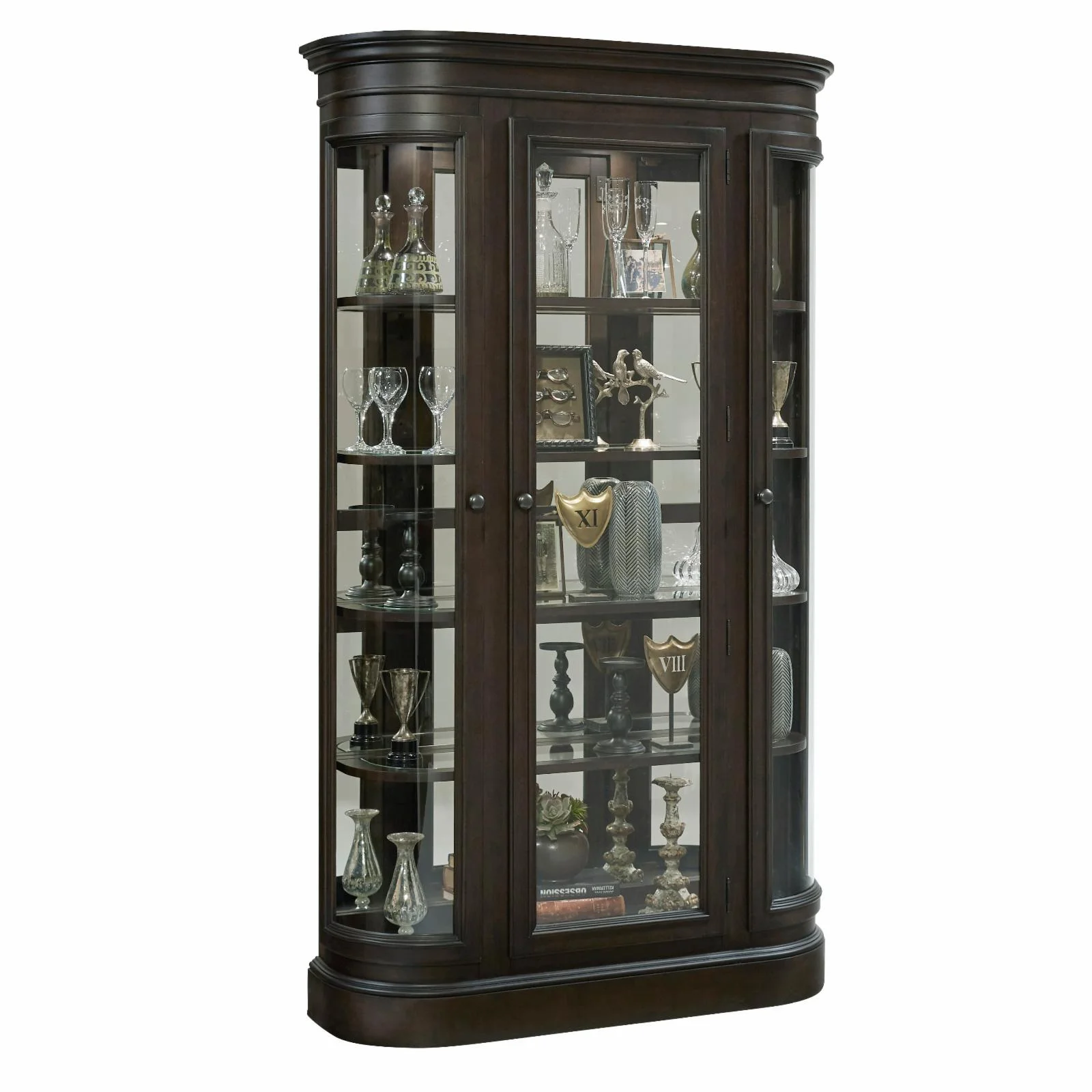 Curved End Wood Curio Cabinet with Door in Espresso Brown by Pulaski Furniture - Curated Treasures Market