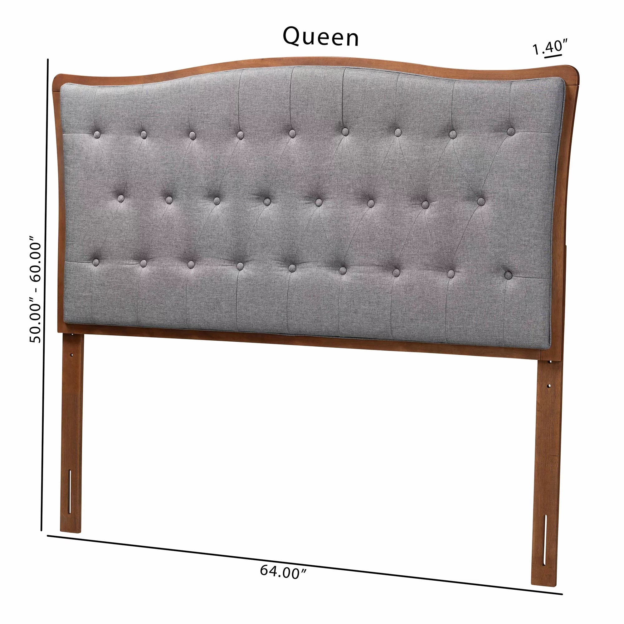Baxton Studio Nikita Classic and Traditional Grey Fabric and Walnut Brown Finished Wood King Size Headboard