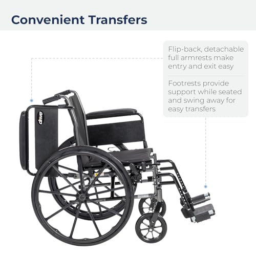 Drive Medical Cruiser III Light Weight Wheelchair with Various Flip Back Arm Styles and Front Rigging Options, 16 Inch