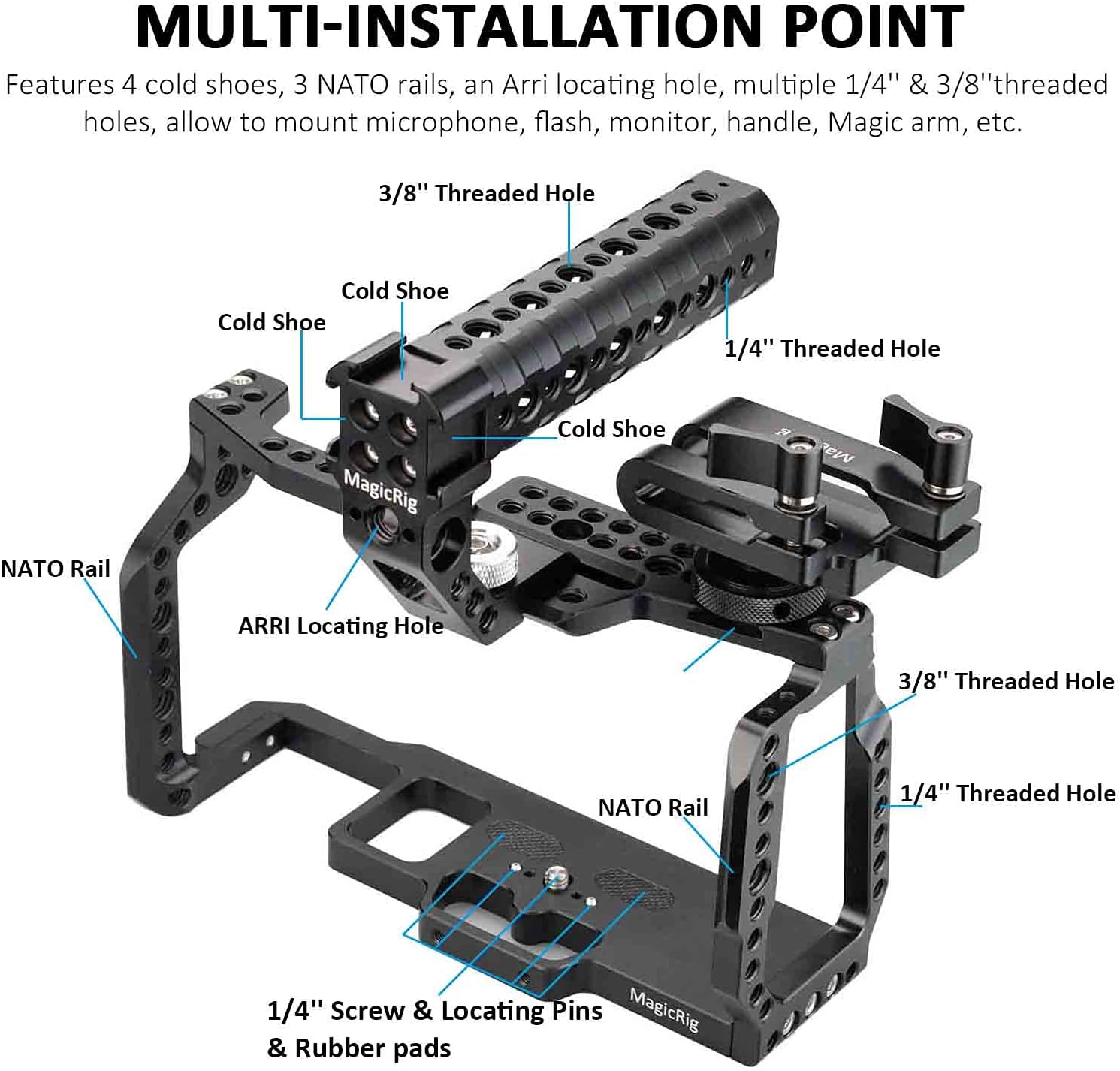 MAGICRIG Camera Cage Kit for BMPCC 4K /6K, with Top Handle and T5 SSD Mount Holder ,for Blackmagic Pocket Cinema Camera BMPCC 4K / 6K