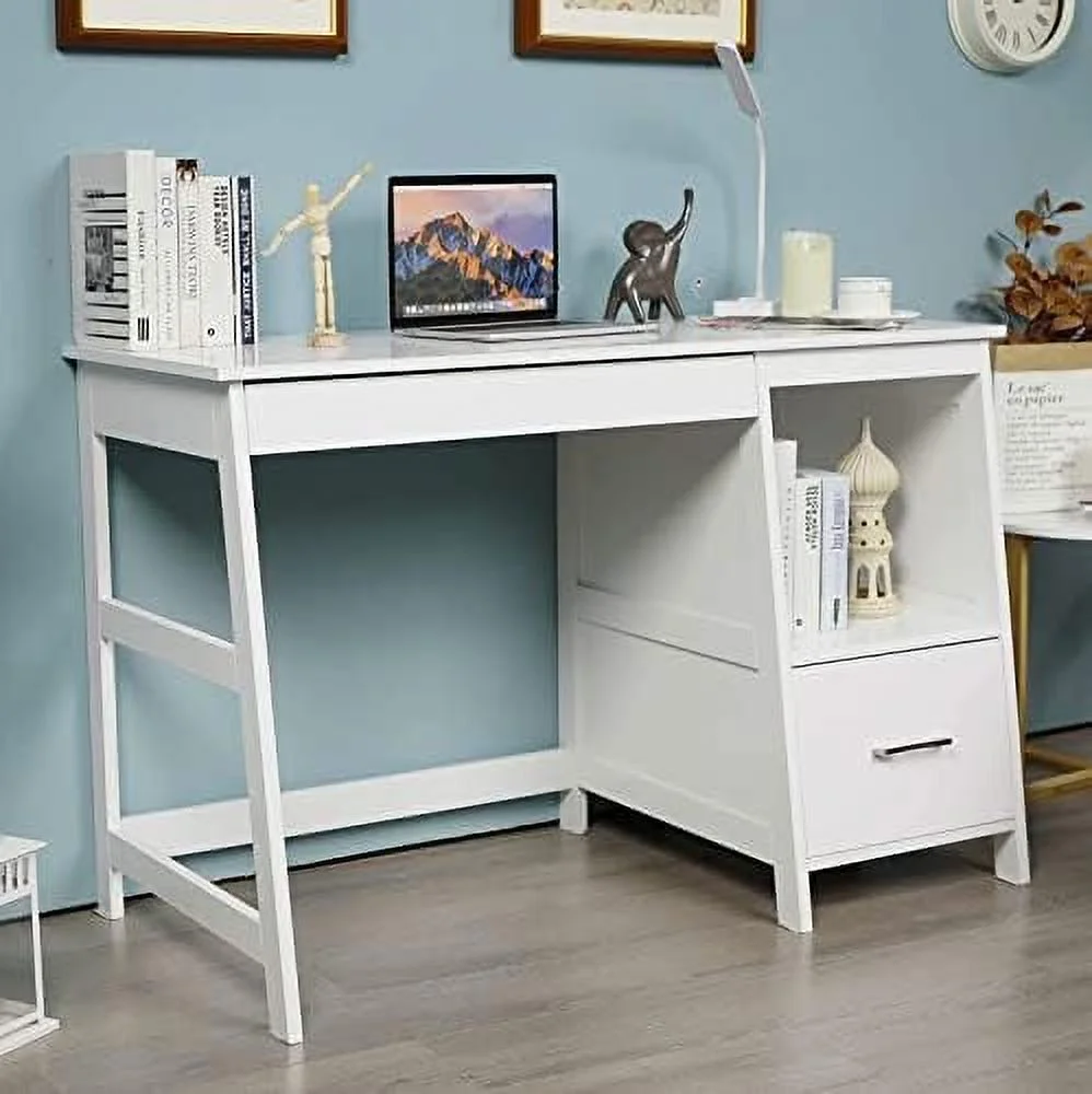 HOOMHIBIU White Desk with Drawers  Small Computer Desk Study Writing Desk   Office Desk Student Desk with  Space  Makeup Vanity Desk for Bedroom
