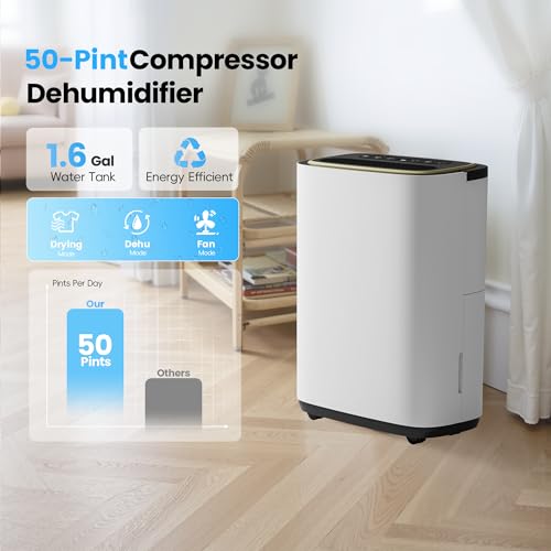 5000 Sq.Ft Dehumidifier, 50PT/24H Dehumidifiers with Hose for Basement, Large Compressor Dehumidifier for Home/Office/Bedroom/Laundry