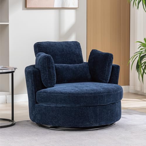 Chifee & Vingol 42.2" Oversized Swivel Accent Chair Round Barrel Chair,Chenille,Beige