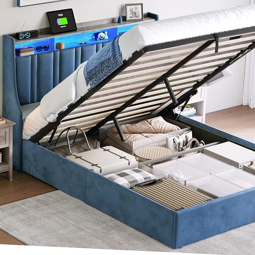 LINSY Lift Up Storage Bed Queen Bed Frame with Storage, Upholstered Bed Frames with Headboard
