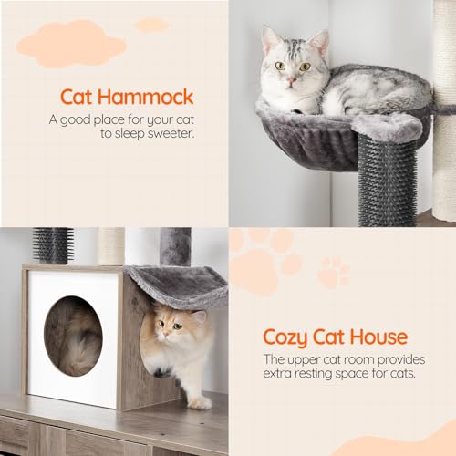 HOOBRO Large Hidden Litter Box, Cat Tree with 30.7'' Long Litter Box Enclosure, Modern Cat Tower, Cat Condos with Scratching Posts, Rubbing Post