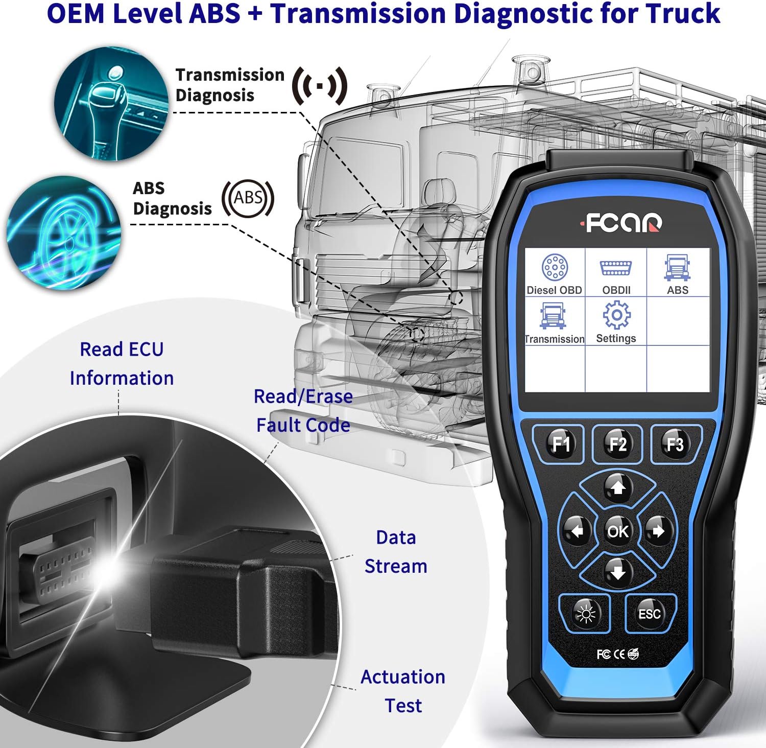 FCAR F507 Heavy Duty Truck Scanner, 2 in 1 Car OBD2 Scanner&HD Truck Scan Tool