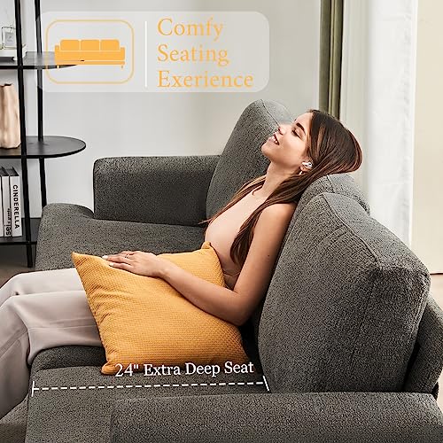 Couch, Comfy Sofa Couch with 24" Extra Deep Seats, Offwhite Modern Sofa- 3 Seater Sofa Couch for Living Room Apartment Lounge, Bouclé