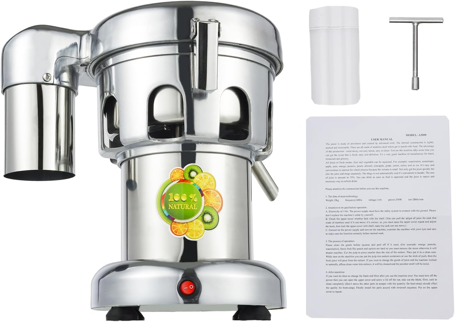 Commercial Juice Extractor 370W 110V Heavy Duty Electric Centrifugal Juicer Machine Fruit Vegetable Extractor Stainless Steel Orange Juicer Squeezer
