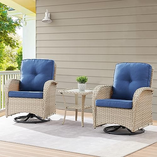 Patio Wicker Chairs Swivel Rocker - Outdoor Swivel Rocking Chairs Set of 2 with Rattan Side Table