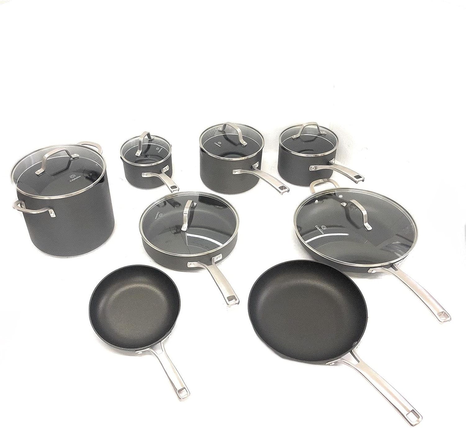 Calphalon Classic Nonstick 14 Piece Pots and Pans Cookware Set With BPA free No-Boil-Over Inserts Stay Cool Metal Handles Glass Lids