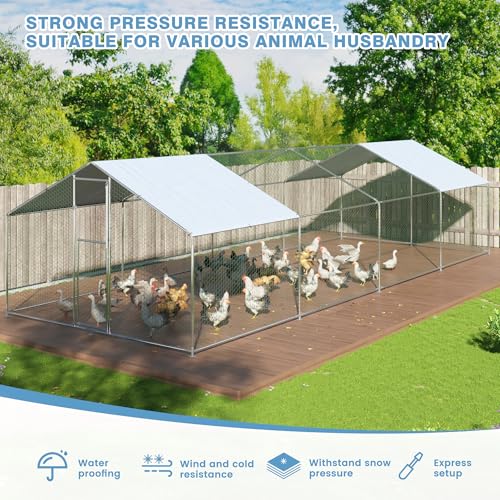 Polar Aurora Metal Chicken Coop, Large Outdoor Chicken Pen, Walk-in Chicken Run for 6-20 Chickens