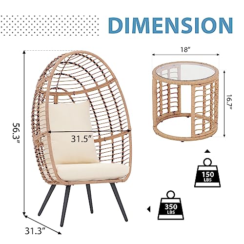 JOIVI Wicker Egg Chair, Oversized Indoor Outdoor Lounger Large Egg Basket Chair with Stand and Cushions for Patio Porch, Backyard, Living Room