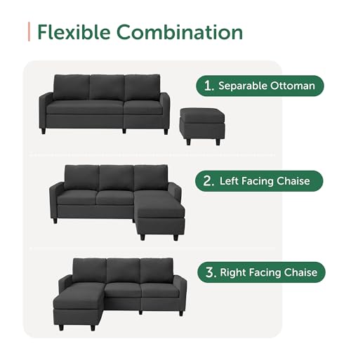 HONBAY Convertible Sectional Sofa, L Shaped Couch with Reversible Chaise for Small Space, Black