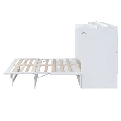Harper & Bright Designs Full Size Murphy Bed Cabinet Wall Bed Chest with USB