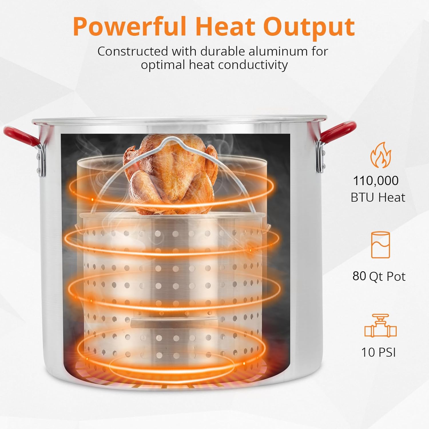 80 Qt Seafood Boil Pot, Aluminum Crawfish Boiler with Steam/Boil Basket & Strainer, 110000BTU Propane Jet Burner w/Support Rack & Lifting Hook
