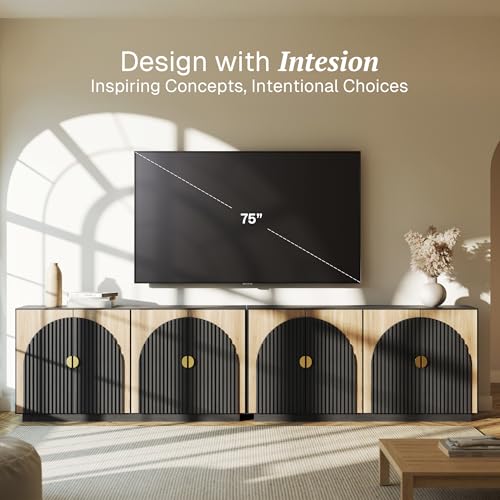 BELLEZE 65 Inch Fluted Buffet Cabinet with Storage, Symmetrical Arc Accent Sideboard Large Console Table for Dining Room, Kitchen