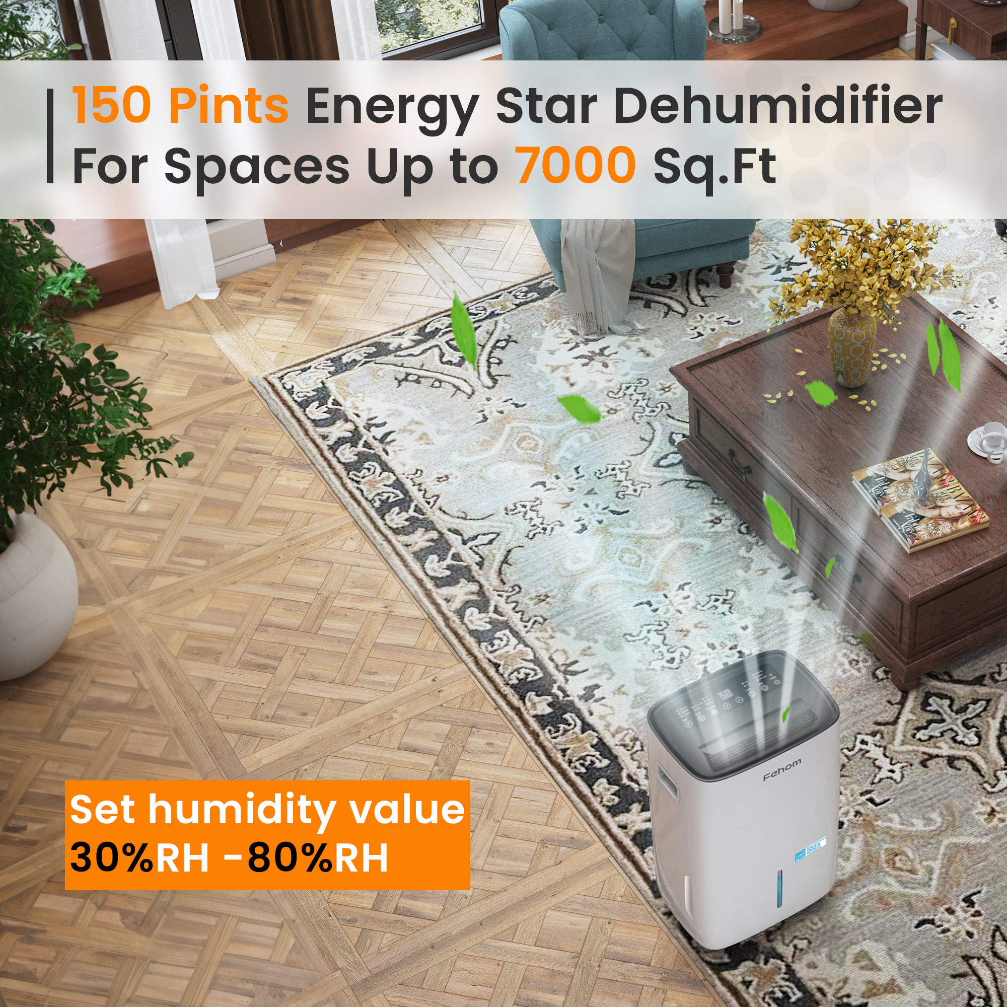 Yaufey 150 Pints Dehumidifier with Pump - 7000 Sq.Ft Dehumidifier for Basement with Drain Hose and 2.03 Gal Water Tank