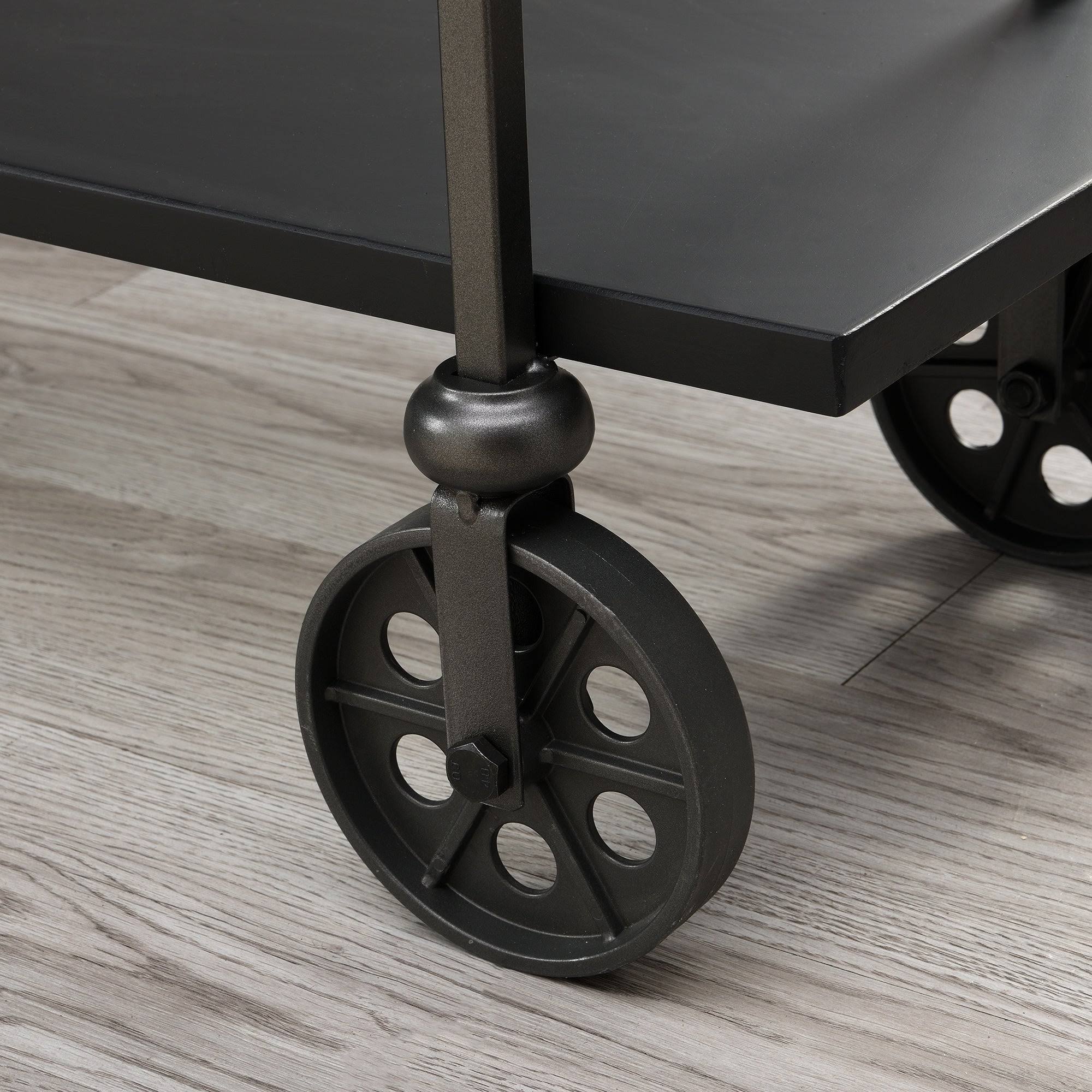 FirsTime Factory Row Industrial Farmhouse Wheeled Bar Cart - Black