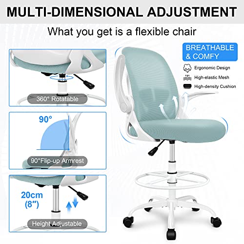 Primy Drafting Chair Tall Office Chair with Flip-up Armrests Executive Ergonomic Computer Standing Desk Chair with Lumbar Support and Adjustable