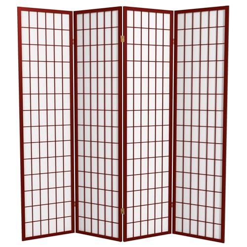 Red Lantern 6 ft. Tall Window Pane Shoji Screen-Natural-4 Panels Room Divider