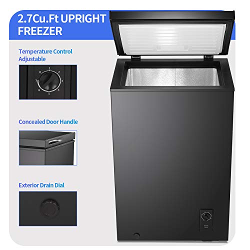 Kismile 3.4 Cubic Feet Chest Freezer with Removable Basket Free Standing Top open Door Compact Freezer with Adjustable Temperature for