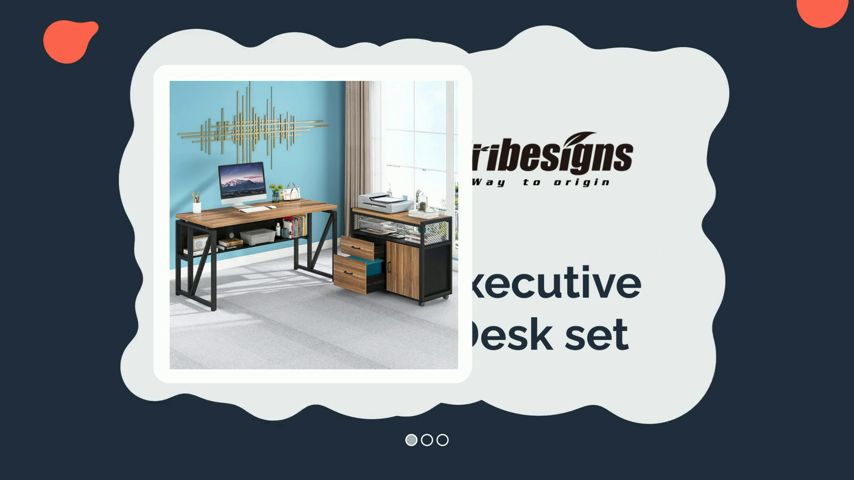 【Furniture】L Shaped Desk with Drawer Cabinet, 55" Executive Computer Desk and lateral File Cabinet