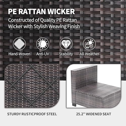 6 Piece Outdoor Patio Furniture Set with Coffee Table, Rattan Deck Conversation Sofa Set