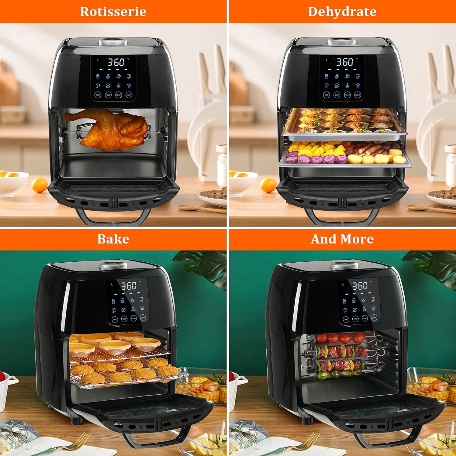 Air Fryer, 12.7-Quarts Air Oven, Rotisserie Oven, 1700W Electric Air Fryer Oven with LED Digital Touchscreen