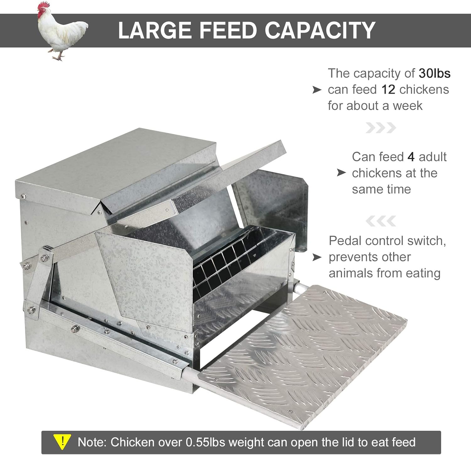 PawHut 25 lbs Capacity Automatic Chicken Poultry Feeder with a Galvanized Steel and Aluminium Build, Weatherproof Design