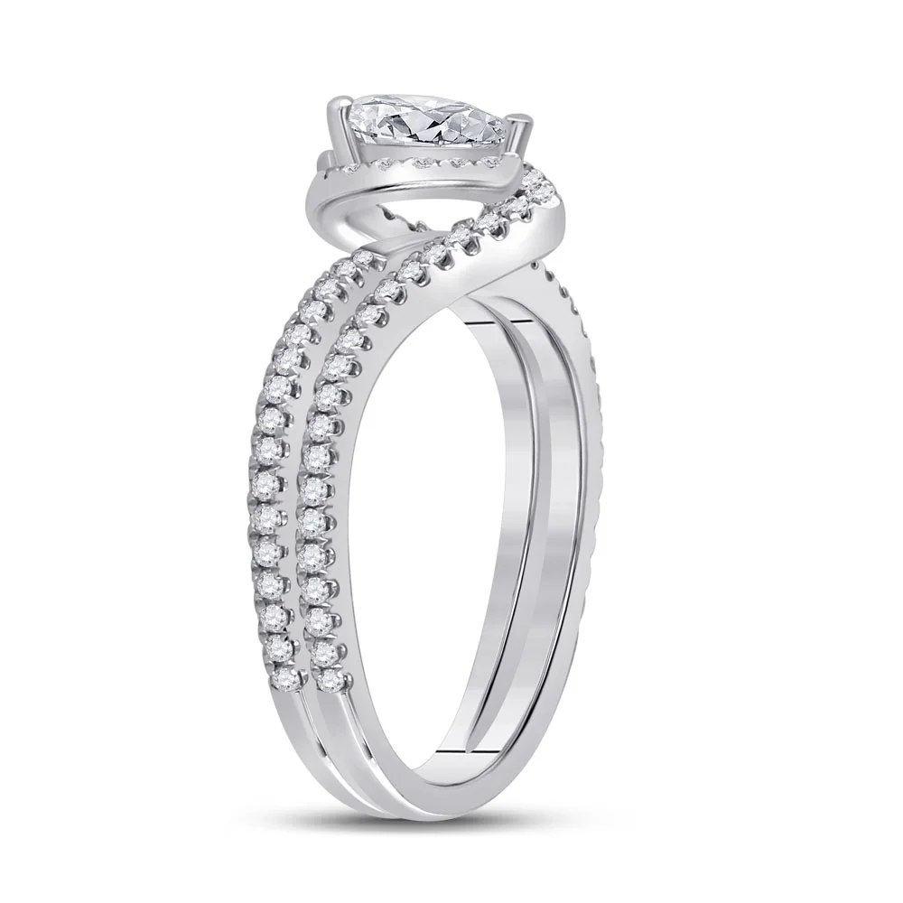 14kt White Gold Womens Pear Diamond Halo Bridal Wedding Engagement Ring 1.00 Cttw (Certified)