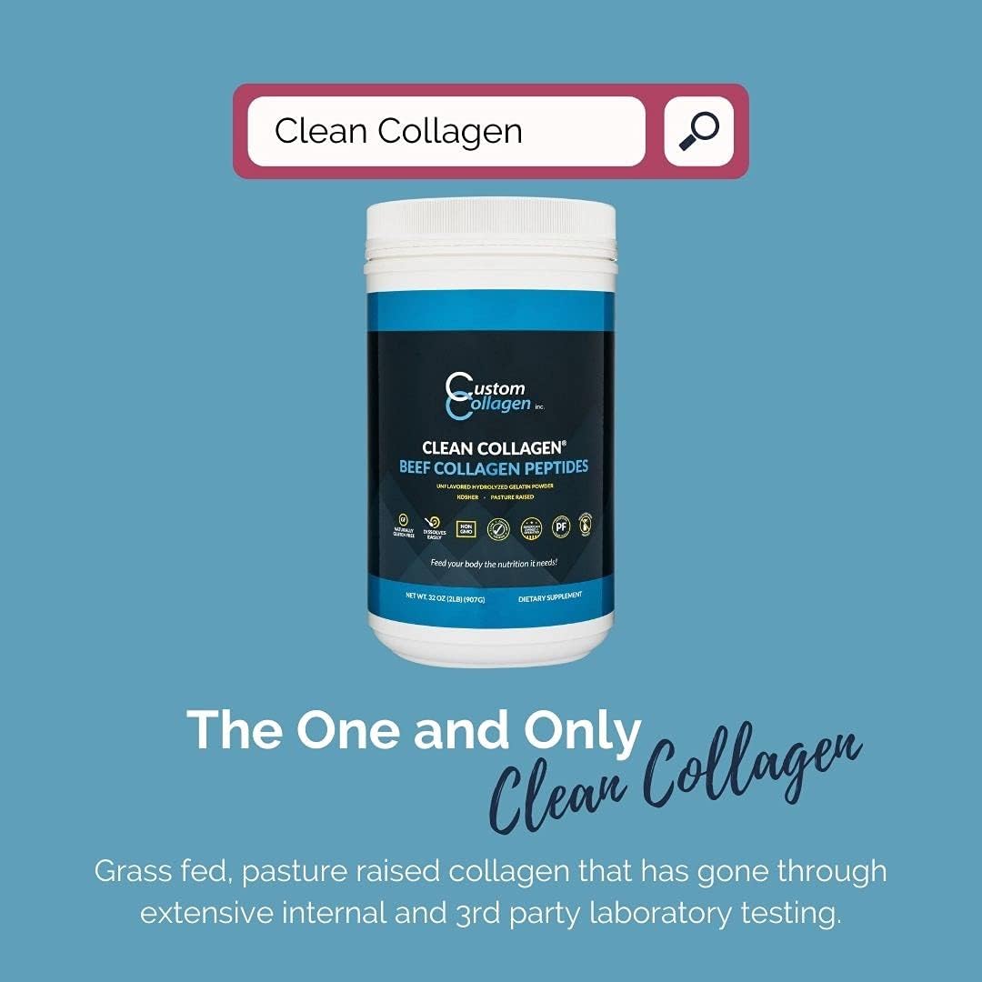 Collagen Peptides Powder 2lb (32oz) Jar - Clean Collagen® - Unflavored, Grass Fed, Paleo, Non GMO, Kosher - Highly Soluble Protein Pack of 2