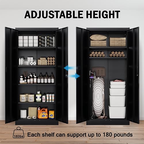 Metal Storage Cabinet with 2 Doors and 5 Adjustable Shelves