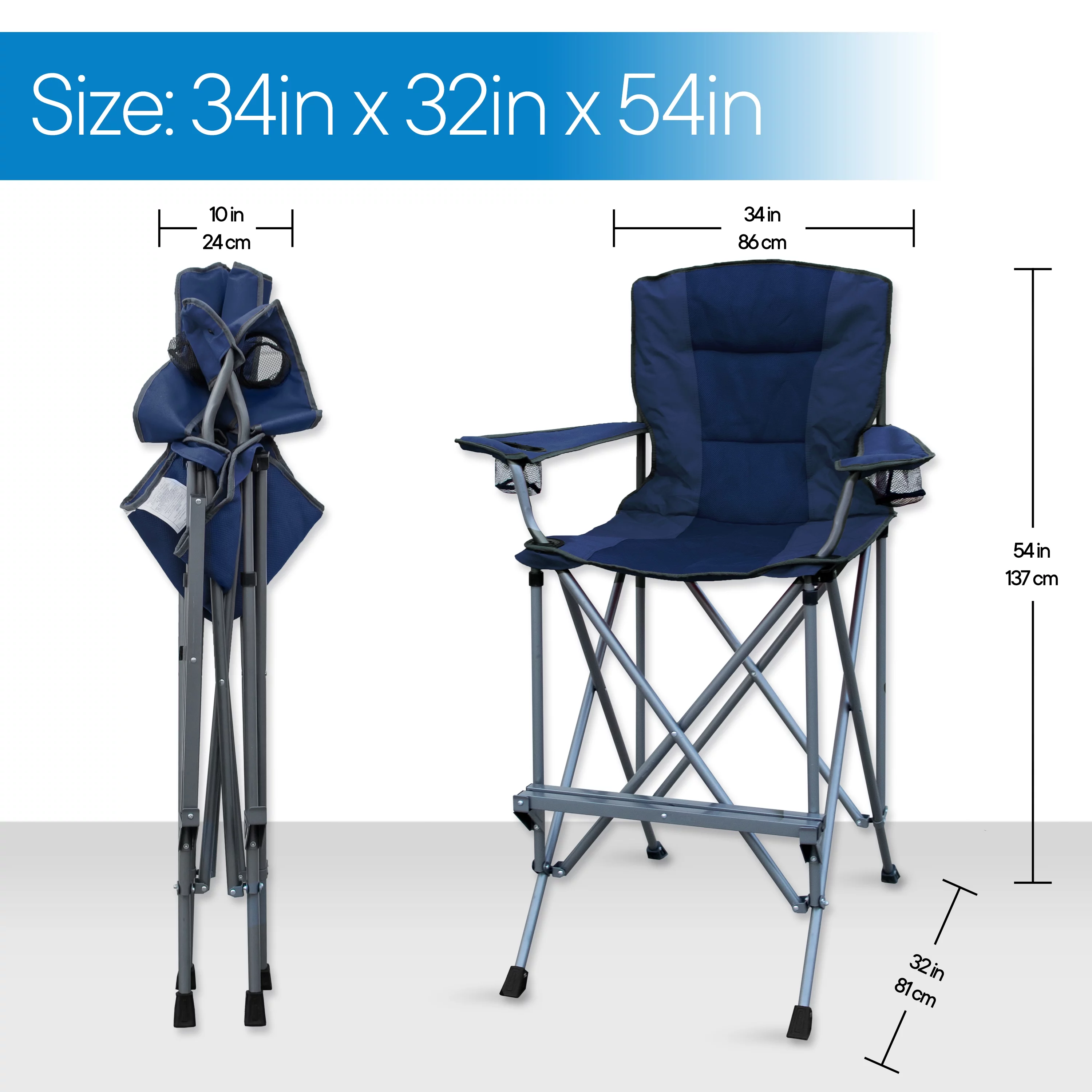 Extra Tall Folding Chair - Bar Height Director Chair for Camping, Home Patio and Sports - Portable and Collapsible with Footrest and Carrying Bag