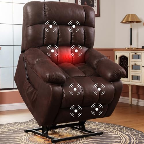 FLEXISPOT XL31 Power Lift Recliner Chair for Elderly, Electric Lift Chair with Massage & Heat, PU Leather Reclining Sofa w/Cup Holders