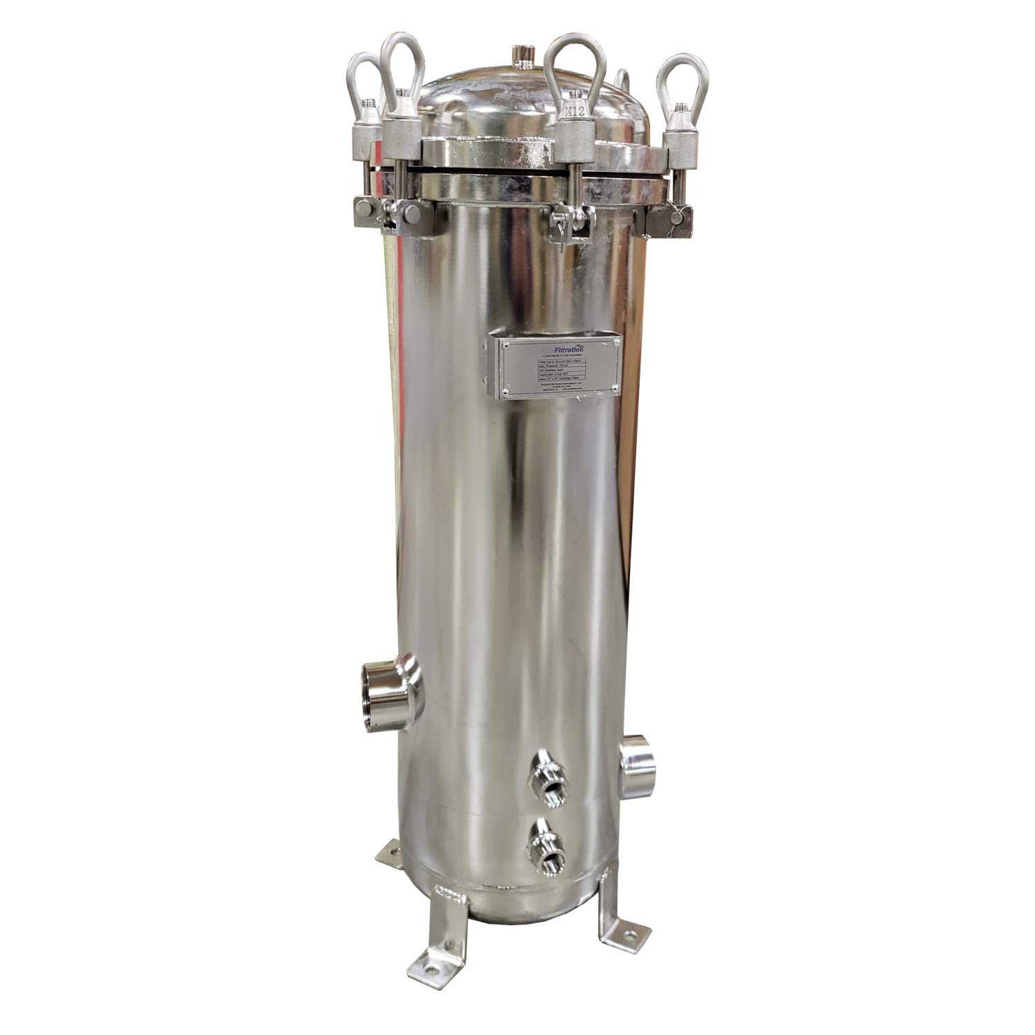 PRM Filtration Stainless Steel 5 Cartridge Filter Housing, Uses 2.5" x 20" Filter Cartridges, 2 Inch NPT in/Out