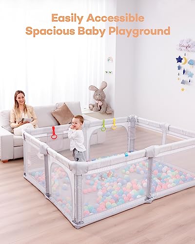 Baby Playpen Playard Foldable, Extra Large Playpen for Babies and Toddlers, Safe Sturdy Baby Fence Play Area with Gate, Removable Bottom