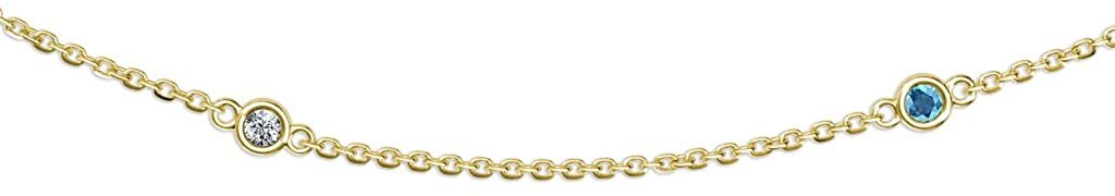 Petite London Blue Topaz & Diamond by Yard 11 Stations Necklace 0.35cttw 14K Yellow Gold.18 Inches Length