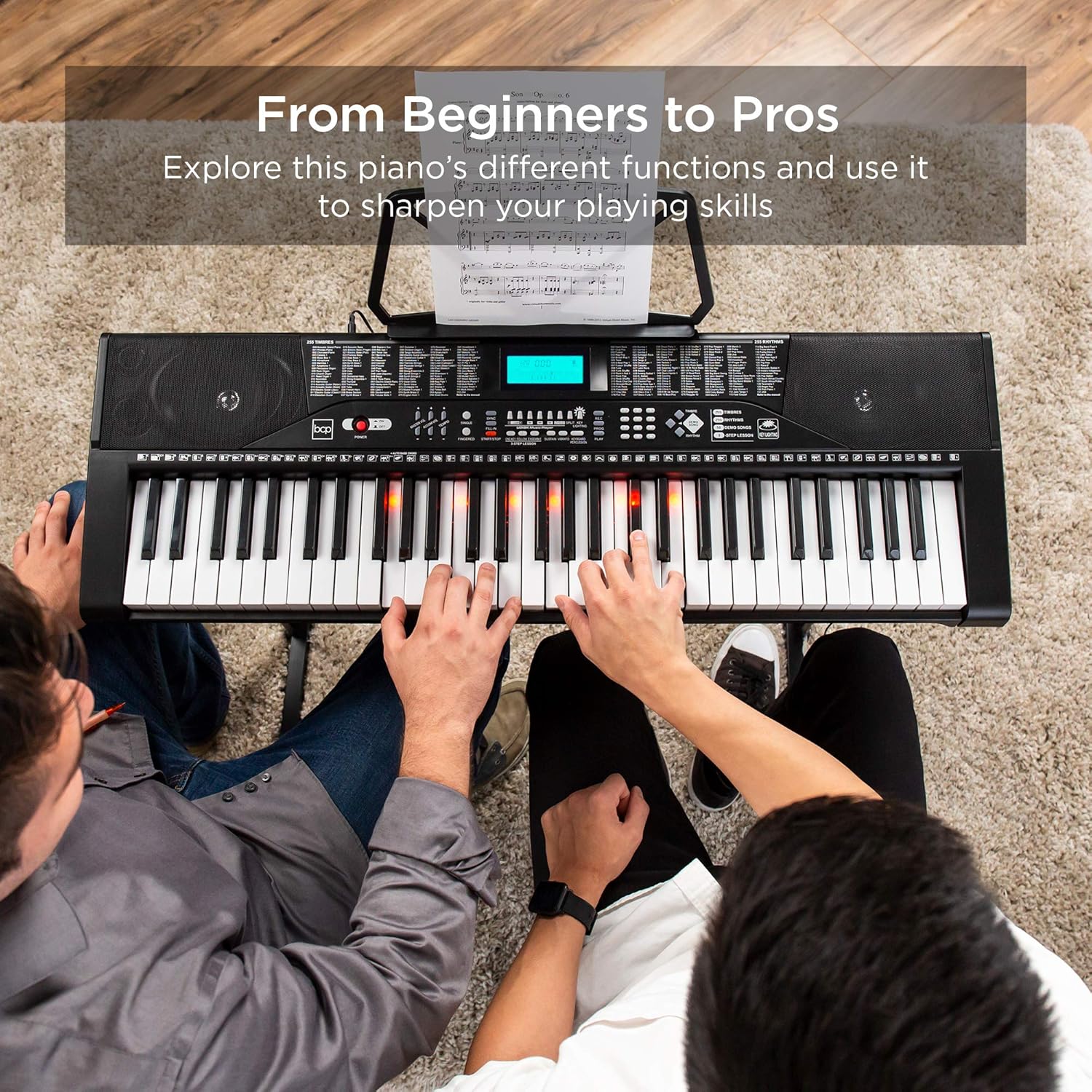 Best Choice Products 61-Key Beginners Complete Electronic Keyboard Piano Set w/Lighted Keys, LCD Screen, Headphones, Stand, Bench, Teaching Modes