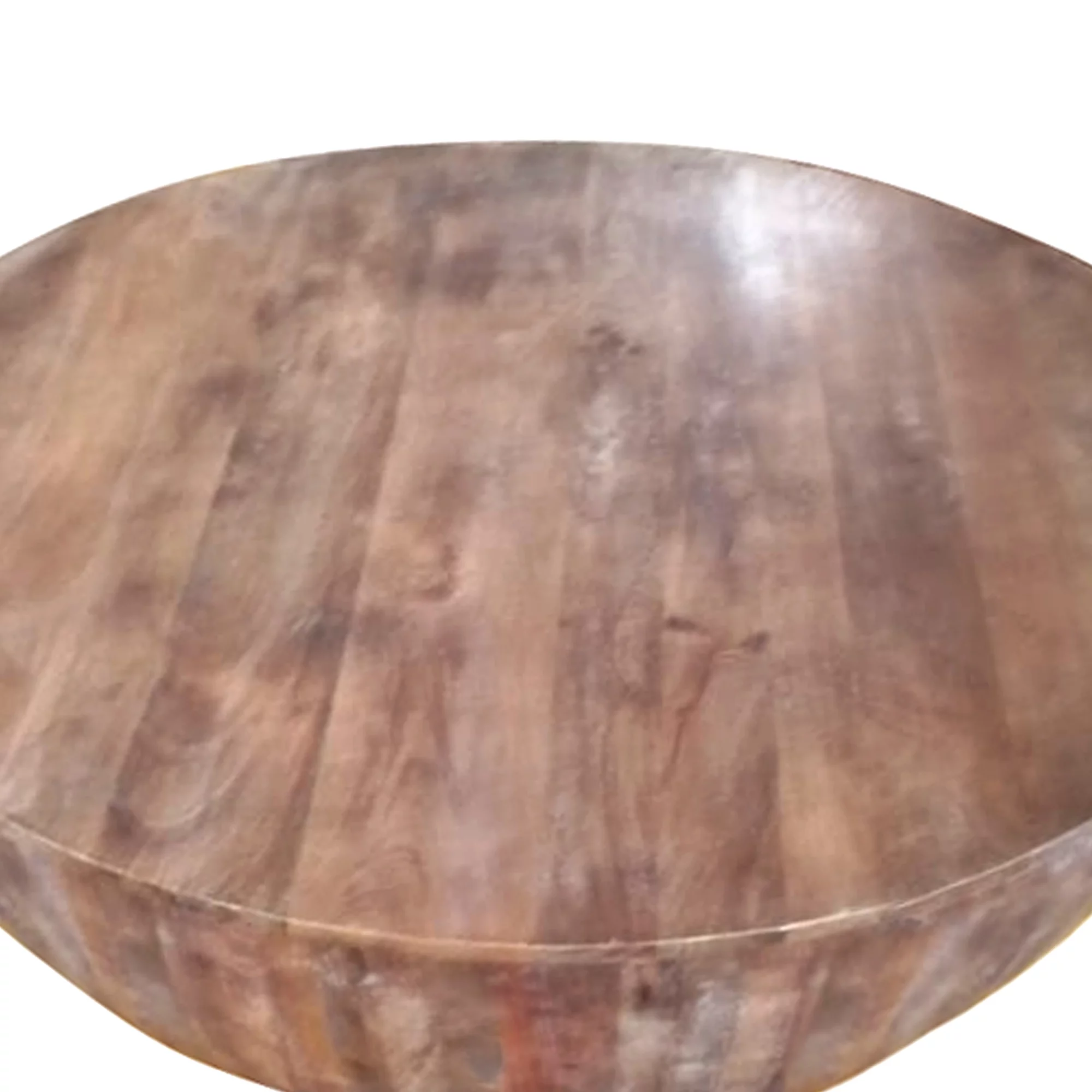 Handcarved Drum Shape Round Top Mango Wood Distressed Wooden Coffee Table, Brown- Saltoro Sherpi