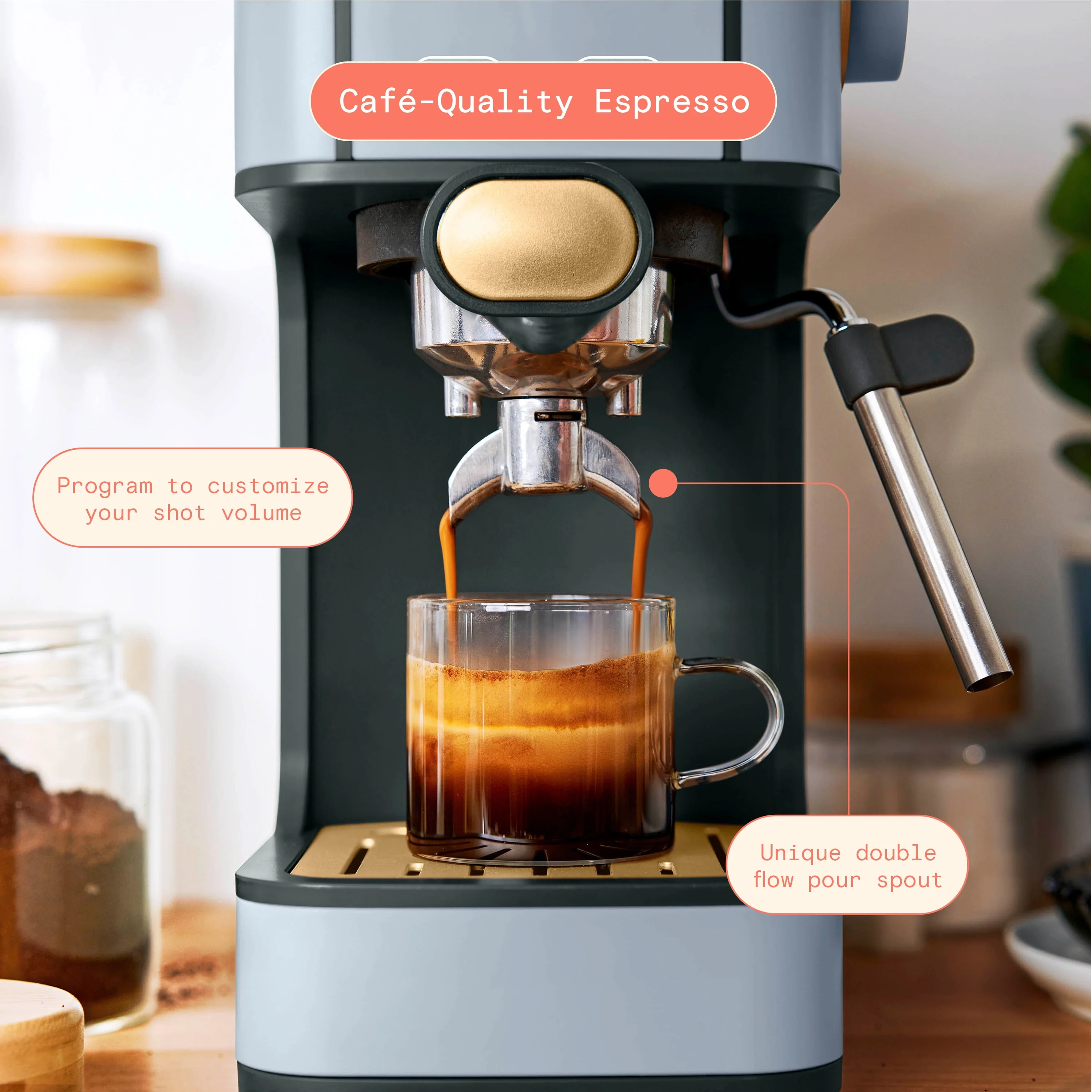 Beautiful Slim Espresso Maker with 20-Bar Pressure, White Icing by Drew Barrymore