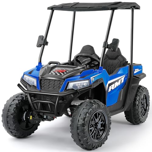 ELEMARA 24V Ride on Toy for Big Kid,Ride on Car 2 Seater w/Sun Shade,Dump Bed & Shovel,4.5MPH,4WD Electric Car for Kids,Battery Car w/Remote