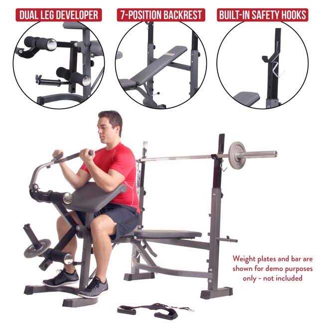 Body Champ BCB5860 Olympic Weight Bench with Preacher Curl Leg Developer and Crunch Handle - Sports Supplies Online Store