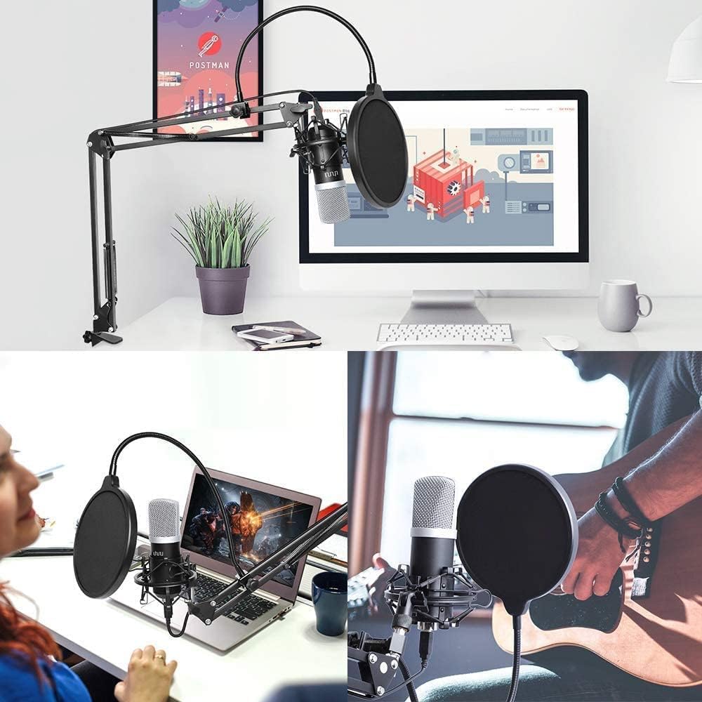 USB Podcast Condenser Microphone 192kHZ/24bit, UHURU Professional PC Streaming Cardioid Microphone Kit with Boom Arm, Shock Mount