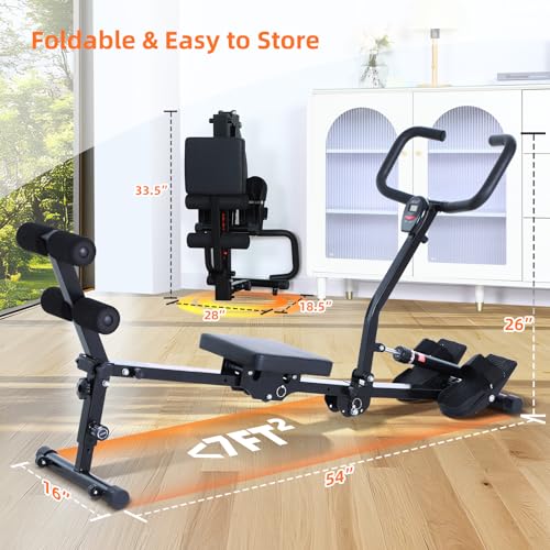 Sportneer Rower Machine for Home Foldable Hydraulic Rowing Machine with 12-Level Resistance