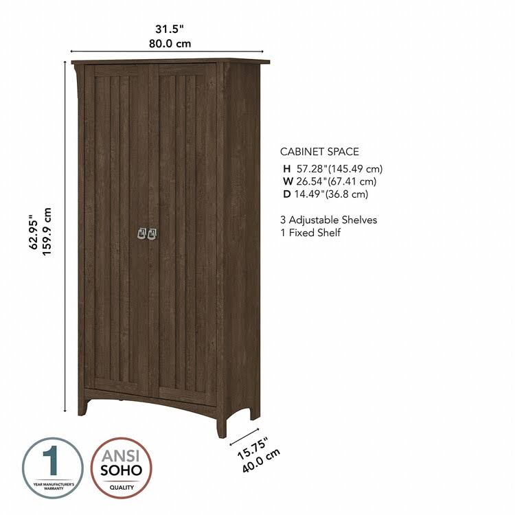 Bush Furniture Salinas Tall Storage Cabinet with Doors, Ash Brown