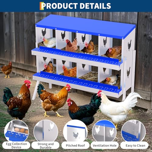 Garvee Chicken Nesting Box with Removable Tray, 8 Compartment Nesting Boxes for Chickens, Easy to Clean and Install